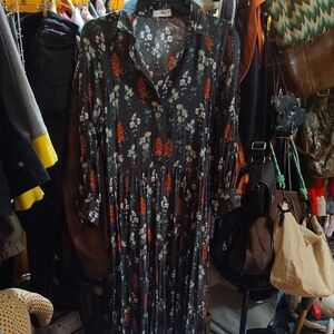 NATURAL LIFE Black Dress with Orange and White Floral Design
